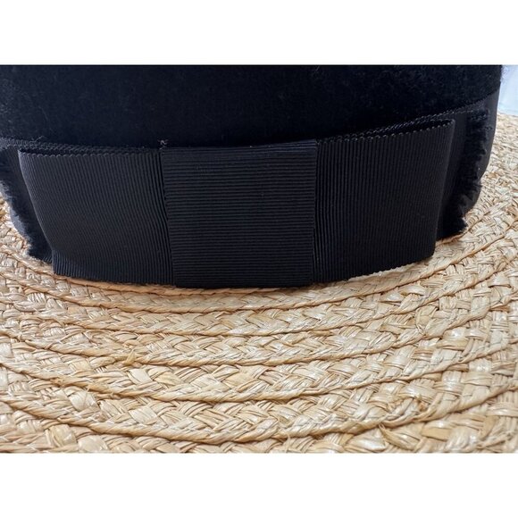 Kate Spade New York Hat 100% Wool Raffia Straw Brim Fedora Black Ribbon Bow - Picture 5 of 10